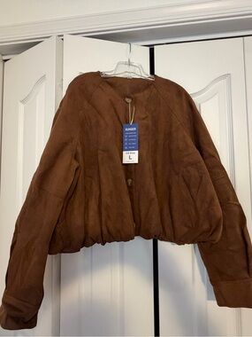 NWT Xunger Women's Brown Suede Bomber Jacket